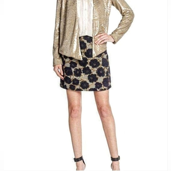 Sam Edelman Metallic Gold Brocade Floral Mini Skirt 8 - Picture 1 of 6
